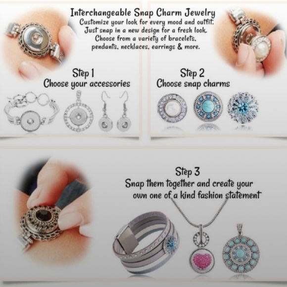 Snap Charm Pendant Necklace with Stainless Steel Chain and Turquoise Snap - Picture 6 of 8